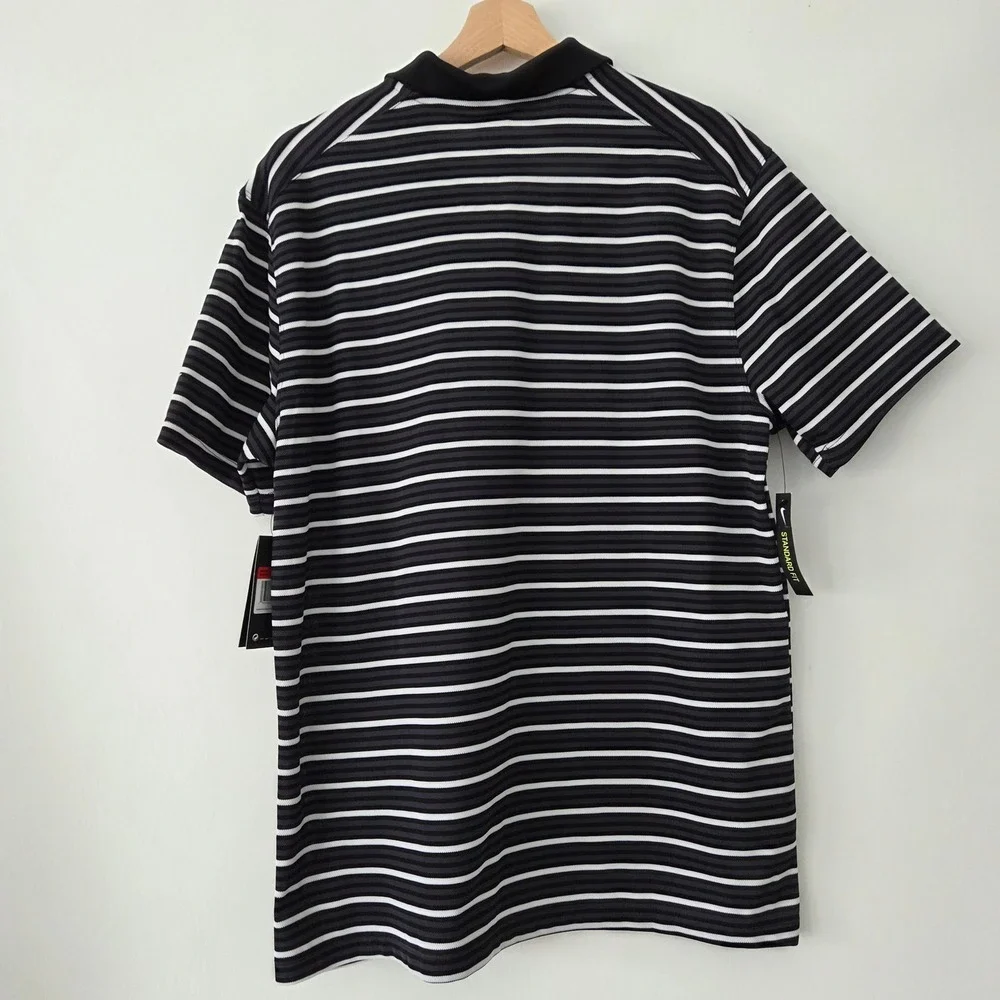 NWT Nike Polo Shirt Black‎ White Striped Dri-FIT Bridgewater Mens Large